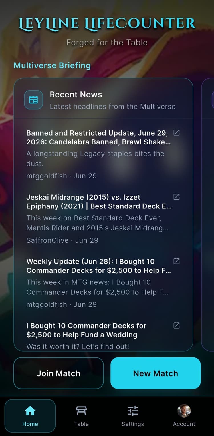 Leyline LifeCounter home screen