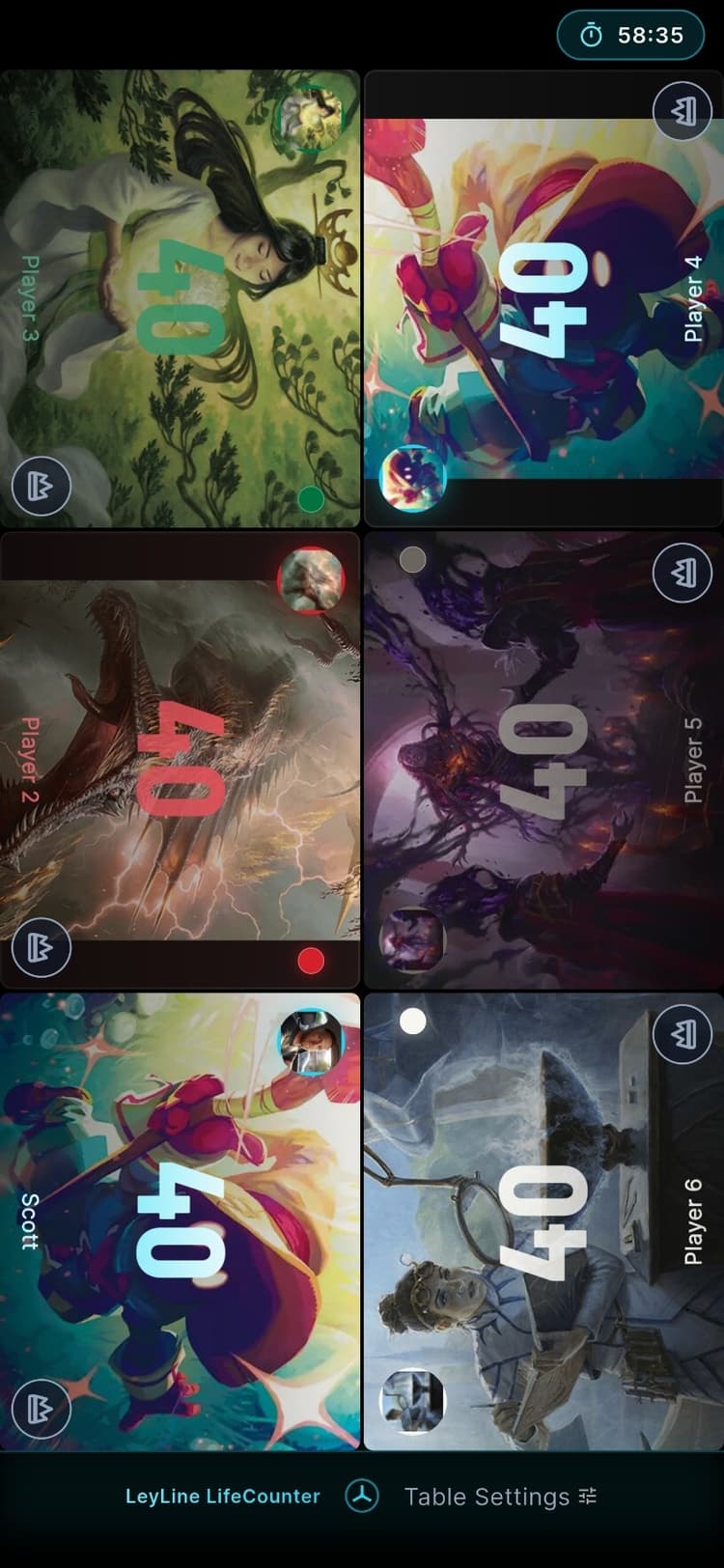 Six-player layout settings preview